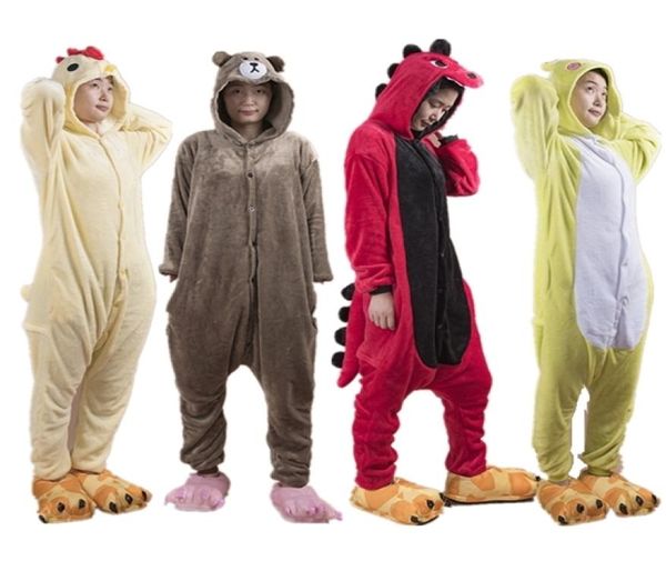 2019 Nouvelle mode animal pyjamas femmes hommes pyjama cosplay flanelle cache-cache-nouette dinosaure ours d'automne hiver adultes somnifères C19236112