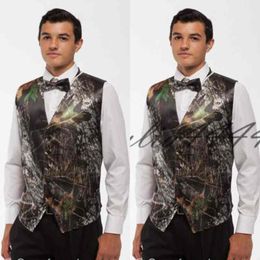 2019 nieuwe mode camo bruidegom vest camouflage slim fit heren formele smoking vest voor bruiloft gratis verzending (vest + boog)