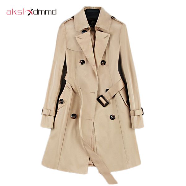 2019 Nouvelle Mode Double Boutonnage Mi-long Trench-Coat Femmes Kaki Slim Ceinture Cape Mujer Coupe-Vent Femme Abrigos Brésil T200319