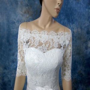 2019 Nieuwe Mode Halve Mouw Kant Bruidsjassen voor Bruiloft Off Shoulder Dames Jassen Bruids Accessoires176G
