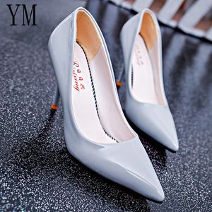 2019 nouvelle mode talons hauts femmes pompes talon mince classique peu profond rouge nu Beige Sexy bal chaussures de mariage bleu rouge vin