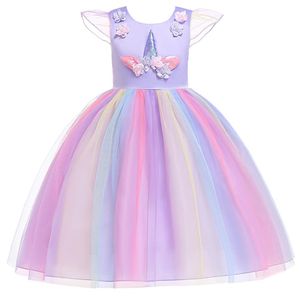 2019 nouvelle mode enfants vêtements de créateurs filles robes licorne robe de princesse florale robes pour enfants arc-en-ciel longues robes formelles A214F
