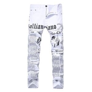 2019 nieuwe mode heren casual jeans rechte slanke letters bedrukte witte broek groot formaat met gratis verzending