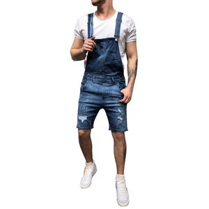 2019 Nieuwe Mode Heren Gescheurde Jeans Jumpsuits Shorts Zomer Hi Straat Verontruste Denim Bib Overalls Voor Man Jarretel Broek NZGP
