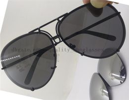 2019 NUEVA MODA P0398478 GAFAS DE SOL MARCO NEGRO LENTE GRIS LENTE DE ESPEJO PLATA CON CAJA 69 mm Len7785732 intercambiable