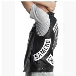 2019 Nouvelle Mode Sons Of Anarchy Broderie En Cuir Rock Punk Gilet Cosplay Costume Couleur Noire Moto Veste Sans Manches Y09133055