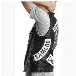 2019 Nieuwe Mode Sons Of Anarchy Borduren Lederen Rock Punk Vest Cosplay Kostuum Zwarte Kleur Motorfiets Mouwloze Jas Y0913314B