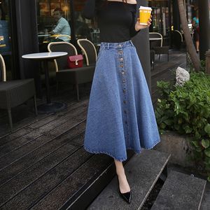 2019 nieuwe mode zomer herfst koreaanse plus size maxi rok elegante hoge taille geplooide lange vrouwen denim rokken