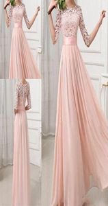 2019 Nieuwe formele bruidsmeisjesjurken Sexy Chiffon Long Maids of Honor Bruidsmeisjesjurk met kanten roze champagne koninklijke blauwe jurken FO2877184