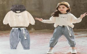 2019 nieuwe meisjeskleding outfits sets casual stijl katoenen hoodie sweatshirt jeans 2 stks herfst kinderen kleding voor 6 8 10 12 leeftijd291C6523868