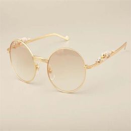 2019 nouveau code or léopard ensemble lunettes de soleil diamant 6384083 lunettes de soleil de haute qualité rétro rond plein cadre taille 55 -22212I