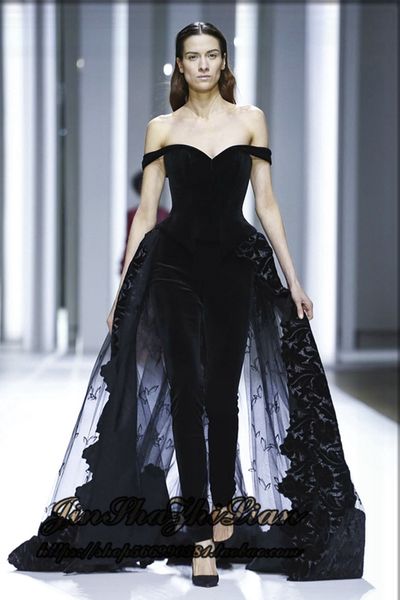 Robe de soirée noire en velours, magnifique, épaules dénudées, avec des appliques de perles, en Tulle, tapis rouge, robe de soirée formelle, nouvelle collection