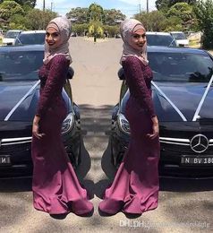Nieuwe druif Moslimmouwen Avondjurken Hijab Prom Dresses Zeemeermin Lange Formele Vestido de Festa Speciale Gelegenheid Jurk