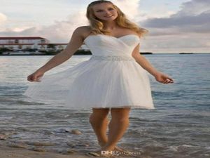 2019 Nieuwe Sweetheart Sweetheart Rhinestone Tule Short Casual Beach Wedding Jurken Bridal Jurk 0367639353