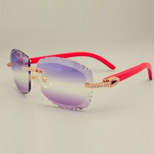 Nouvelles lunettes de soleil à lentilles en vente chaude 8300715 bras en bois rouge naturel trop lunettes, miroir pare-soleil unisexe en diamant de luxe,
