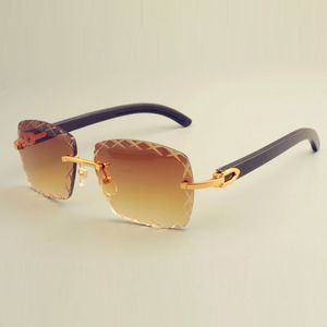 Nouvelles lunettes de soleil à lentille de gravure carrée chaude 8300177, pare-soleil de mode, lunettes de soleil à jambes miroir en cornes noires naturelles pures, coutume privée