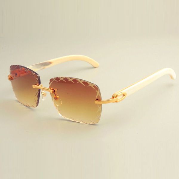 Nouvelles lunettes de soleil à lentille de gravure carrée chaude 8300177, pare-soleil de mode, lunettes de soleil à jambes miroir en cornes blanches naturelles pures, coutume privée