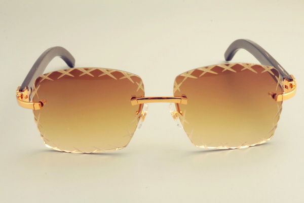 Gafas de sol 8300177B con lentes en forma de X con grabado cuadrado, visera de moda, gafas de sol con patas de espejo y cuernos con patrón negro natural puro
