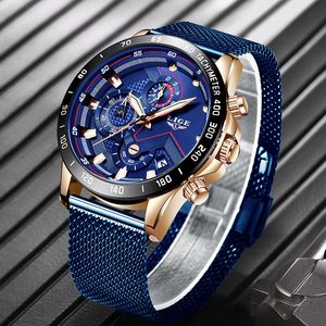 2019 Nieuwe Lige Blauw Casual Mesh Riem Mode Quartz Gold Watch Mens Horloges Topmerk Luxe Waterdichte Klok Relogio Masculino J190716