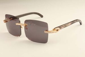 Mode de luxe diamant ultra léger lunettes de soleil grande boîte 352412-D4 motif noir naturel cornes miroir jambes lunettes de soleil DHLfree expédition