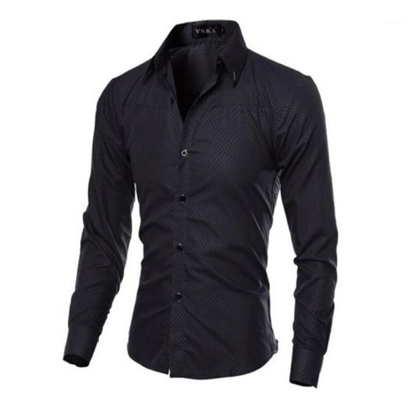 Chemises habillées 2021 luxe qualité hommes coupe ajustée chemise à manches longues t-shirt décontracté hauts mode couleur unie Formal1