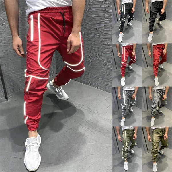 2019 nouveaux hommes mode coquille souple pantalons de randonnée pantalons imperméables automne hiver chaud polaire doublé bas réfléchissant nuit course X0615