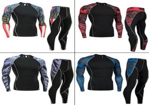 2019 NIEUWE Heren Compressieset Running Tights Workout Fitness Training Trainingspak Shirts met lange mouwen Sportpak rash guard kit 4XL4910213