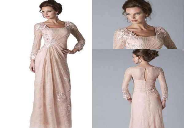 2019 Nueva madre de la novia vestidos de novia de manga larga Blush Pink Full Lace Crystal Beaded Plus Size Party Formal Wedding Gu4463748