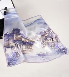 2019 nieuwe moerbei zijde Ms 53 cm Chinese inkt schilderij kleine wind landelijke kleine vierkante sjaal sjaals4045459