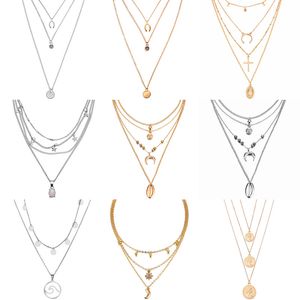 Nieuwe meerlagen kristal maan hanger ketting dames retro charm ketting ketting feestjuwelen accessoires