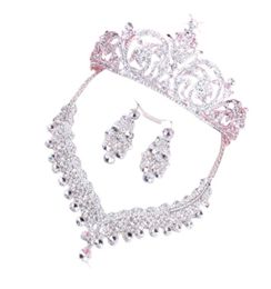 2019 nouvelles boucles d'oreilles percées collier couronne trois pièces strass ensemble de bijoux de mariage couronne chapeaux diadèmes femmes banquet de mariée Acc9301760