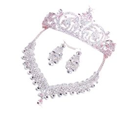 2019 nouvelles boucles d'oreilles percées collier couronne trois pièces strass ensemble de bijoux de mariage couronne chapeaux diadèmes femmes banquet de mariée Acc5596245