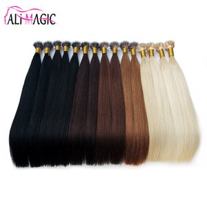 Nuevo Pre Bonded Straight Remy Nano Ring I Tip Extensiones de cabello humano 1 g / s 100s 14-26 pulgadas Alta calidad larga vida útil ALI MAGIC Factory al por mayor