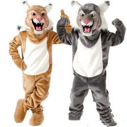 2019 Nieuwe Beroep Wildcat Bobcat Mascotte Kostuums Halloween Cartoon Volwassen Grootte Grijze Tijger Fancy Party Dress Gratis Verzending