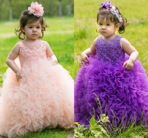 Nouvelle robes de concours de fille de petite fille rose violet
