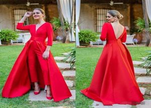 2019 nouvelles combinaisons rouges robes de bal 34 manches longues col en V robes de soirée formelles pas cher pantalons pour occasions spéciales PD607269198