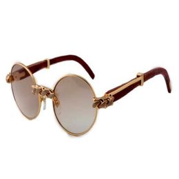 2019 Nuevas gafas de sol de diamante redondas de moda retro 7550178-B Gafas de sol de lujo de madera natural Tamaño 55 57 -22-135mm283x