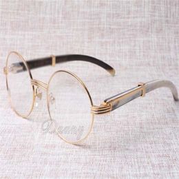 2019 nieuwe retro ronde brillen 7550178 gemengde hoorn bril mannen en vrouwen brilmontuur bril maat 55-22-135mm304O