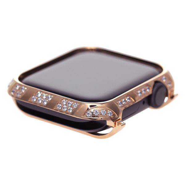 Nouveau boîtier de montre intelligente en or rose pour iWatch série 4 5 6 couvercle de protection en alliage métallique strass cristal diamant boîtier lunette 40mm 44mm