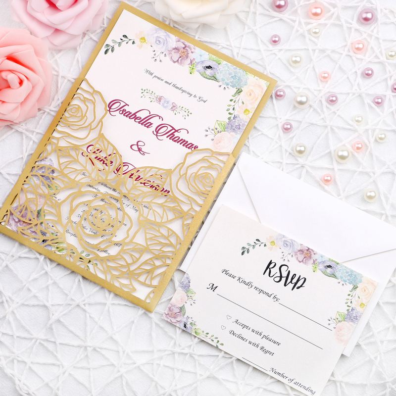 2020 Nouvelles cartes d'invitation à motif rose avec enveloppeCarte RSVP pour anniversaire, fête prénuptiale, fiançailles, enterrement de vie de jeune fille, invitation de mariage