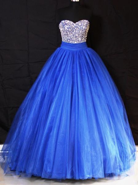 2019 Nuevo vestido de fiesta azul real Vestidos de quinceañera Cristales durante 15 años Dulce 16 Tallas grandes Vestido de fiesta de graduación QC1035