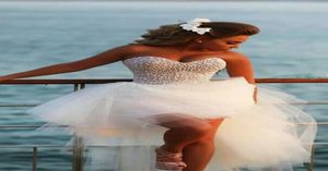 2019 Nouvelle arrivée sexy robes de mariée à plage courtes pas cher une ligne en perle en tulle basse robe de mariage vestidos de novia1599663
