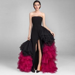 Chic Long Prom-jurk voor Saoedi-Arabische avondjurk met afneembare rok achter Vestido de Festa Strapless Prom-jurken Fuchsia