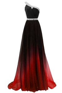 2021 Sexy één-schouder lange verloop avond prom jurken chiffon een lijn kralen plus size vloer-lengte ombre formele feestjurk QC1246