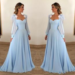 2023 Sexy Bleu Ciel Mère De La Mariée Robes Col Carré Poète Manches Longues Plus La Taille Robe De Soirée De Mariage Formelle Invité Mère Robes