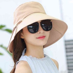 2019 nouvelles femmes simples d'été plage voyage bowknot large bord bord soleil chapeau de chapeau de chapeau pliable réversible g220301