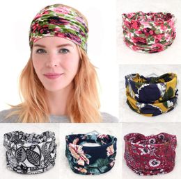 Mode ethnique vent bande de cheveux largeur bord impression bandeau Vintage floral couleur unie rétro sport Yoga cheveux accessoires