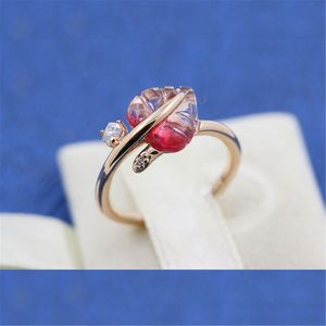 925 Sterling Zilver Roze Murano Glass Leaf Ring Fit Pandora Sieraden Engagement Wedding Lovers Fashion Ring