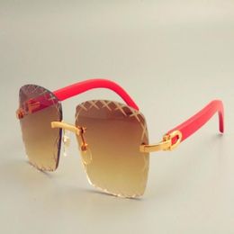 2019 nieuwe vierkante graveren lens zonnebril 8300177 zonnebril mode zonneklep natuurlijke rode houten tempel 281t