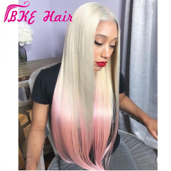 2019 Nouveau style Blonde Ombre Rose Perruques Droite Synthétique Avant de Lacet Perruque pour les Femmes Noires Longs Cheveux Synthétiques